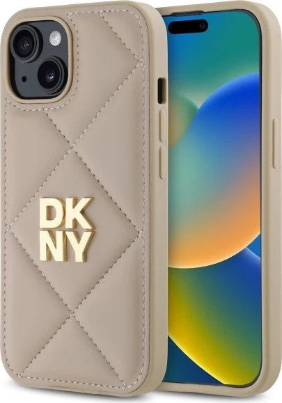 Ovitek Quilted Stack Logo za iPhone 15, DKNY, bež