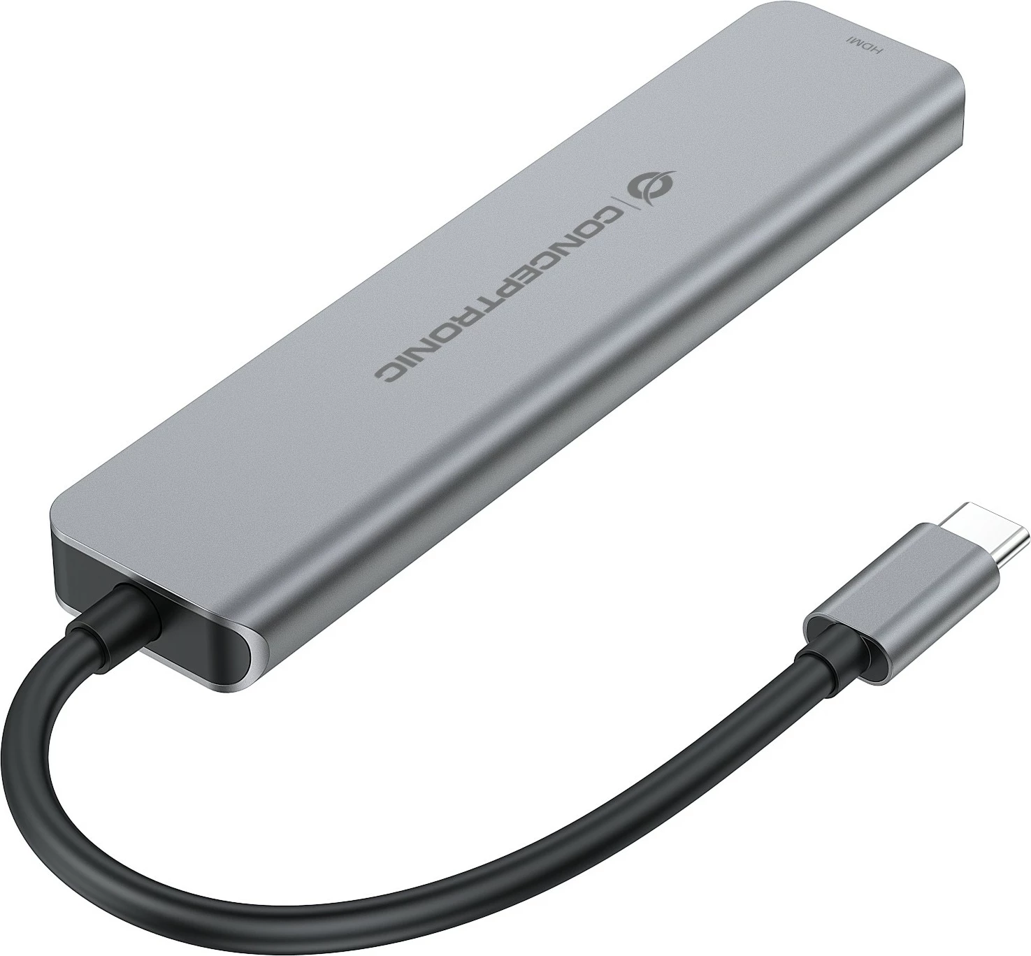 Docking postaja 6-v-1 Conceptronic, USB-C v HDMI/2xUSB-A/2xUSB-C, 25 cm, siva
