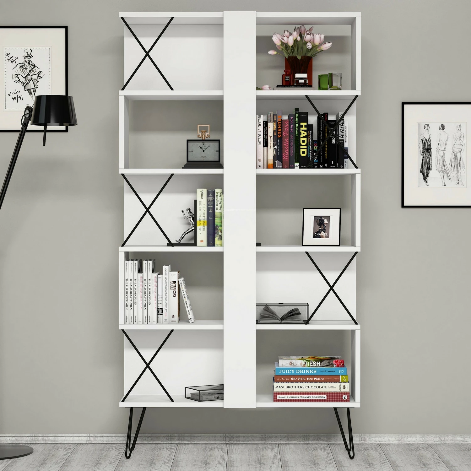 Set delovne mize s knjižnim regalom Extra 2, Hanah Home, bel in črn