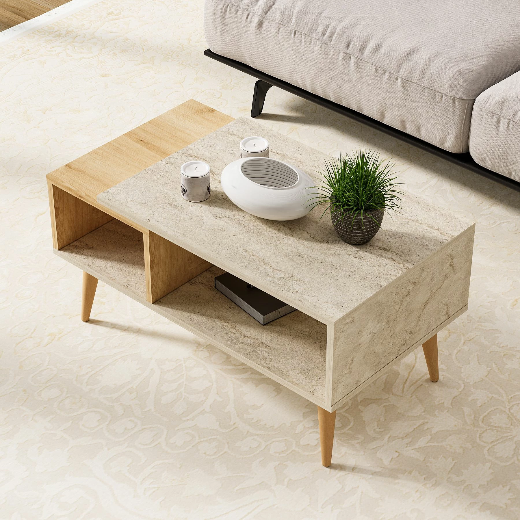 Kavna mizica Skye Decor Austin, travertin, hrast safir