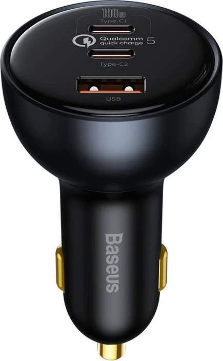 Avto polnilec, Qualcomm, 2x USB-C, 160 W, siva - Baseus