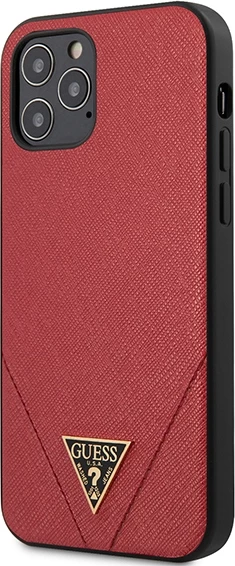 Ovitek za telefon, trd, saffiano umetno usnje, rdeč za iPhone 12 Pro Max 6.7" - Guess GUHCP12LVSATMLRE