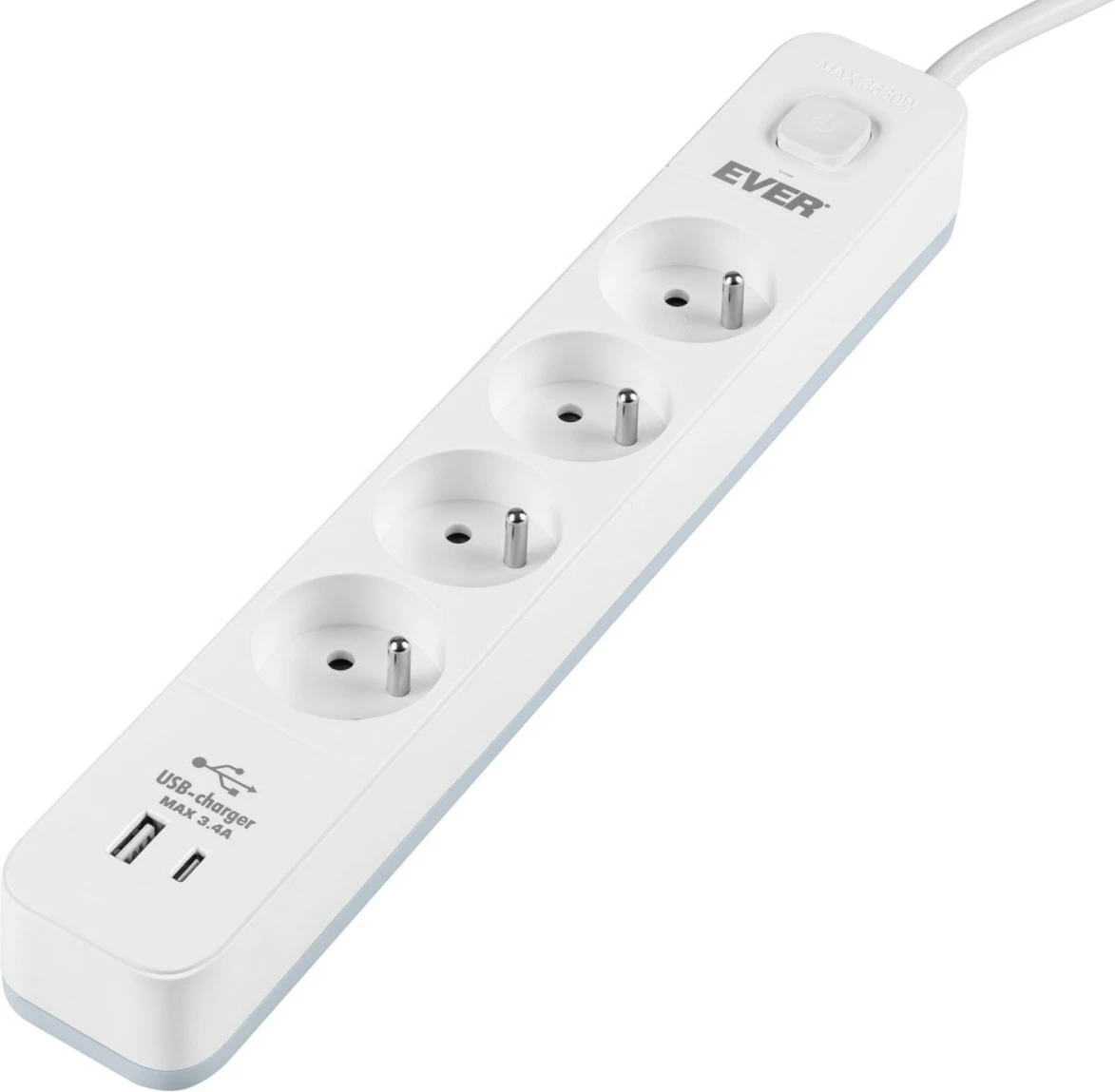 Zaščitna vtičnica EVER PROTECT 4PL 1A1C USB, 4 vtiči, 1,5 m, bela