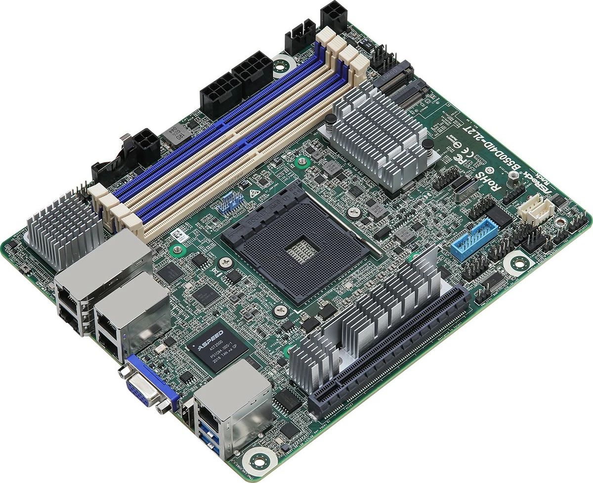 Profesionalna matična plošča ASRock B550D4ID-2L2T, mini ITX, Socket AM4, 4x LAN, za strežnike, zelena