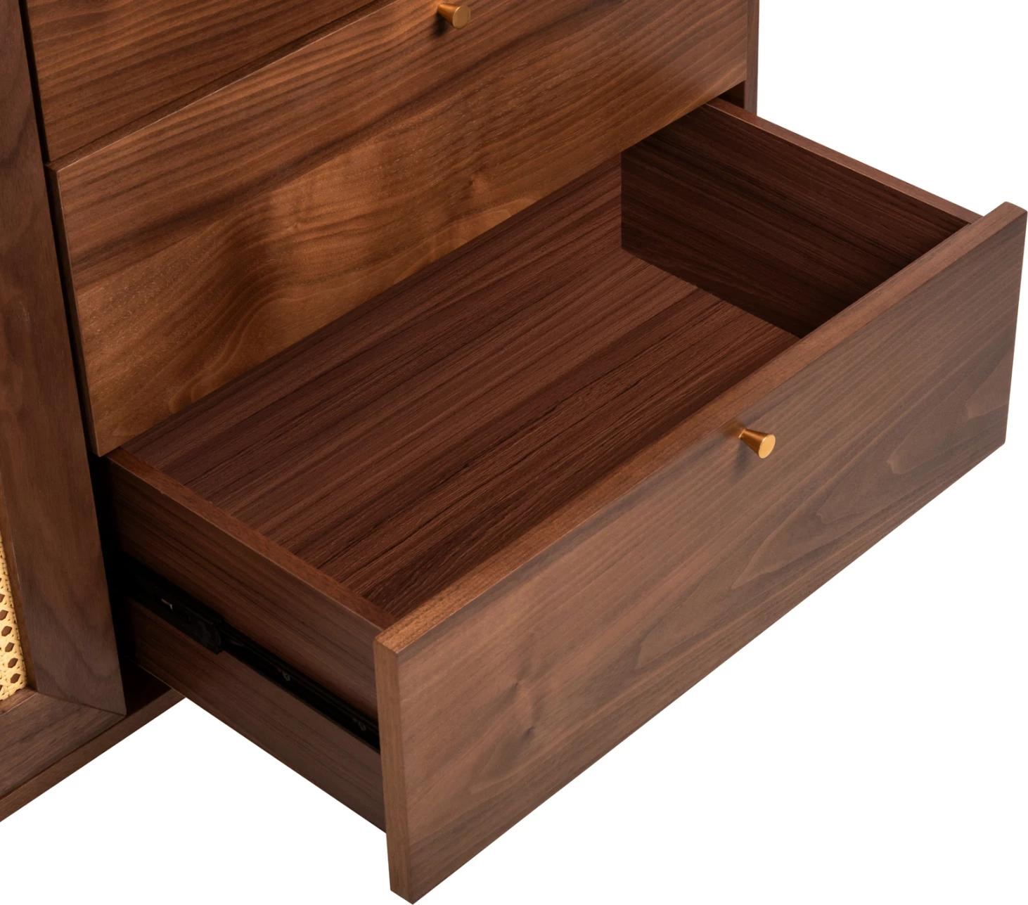 Bife MEEN FH9735 MDF z naravnim orehovim furnirjem-zlate kovinske noge 150x40x80Hcm