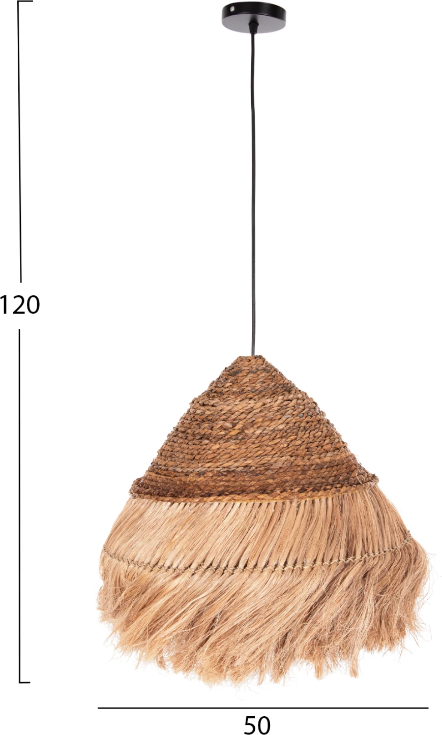 Stropna viseča svetilka okrogla piramida kapica iz abaka vlaken v naravni barvi Φ50x35-120Hcm