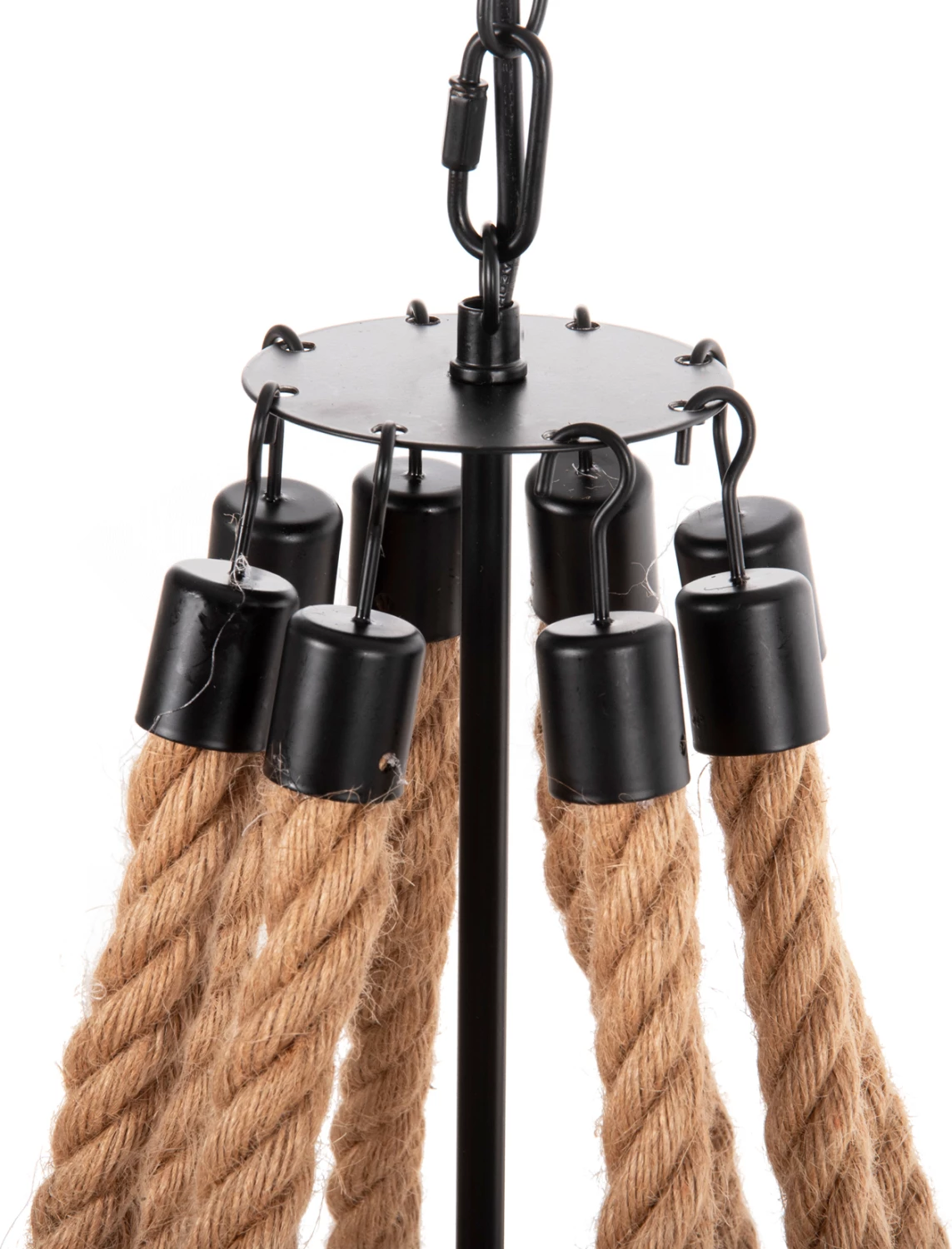 Stropna viseča svetilka z 8 lučmi FH4178 vrv in črna kovina 84x84x121Hcm