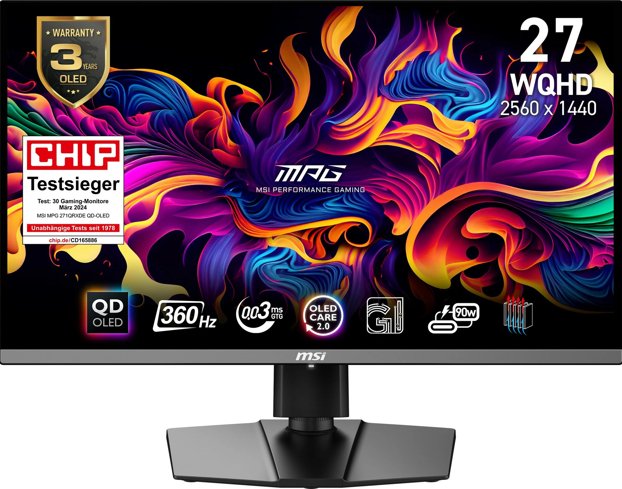 Gaming monitor 27-palčni QD-OLED, WQHD, 360Hz — MSI MPG 271QRXDE