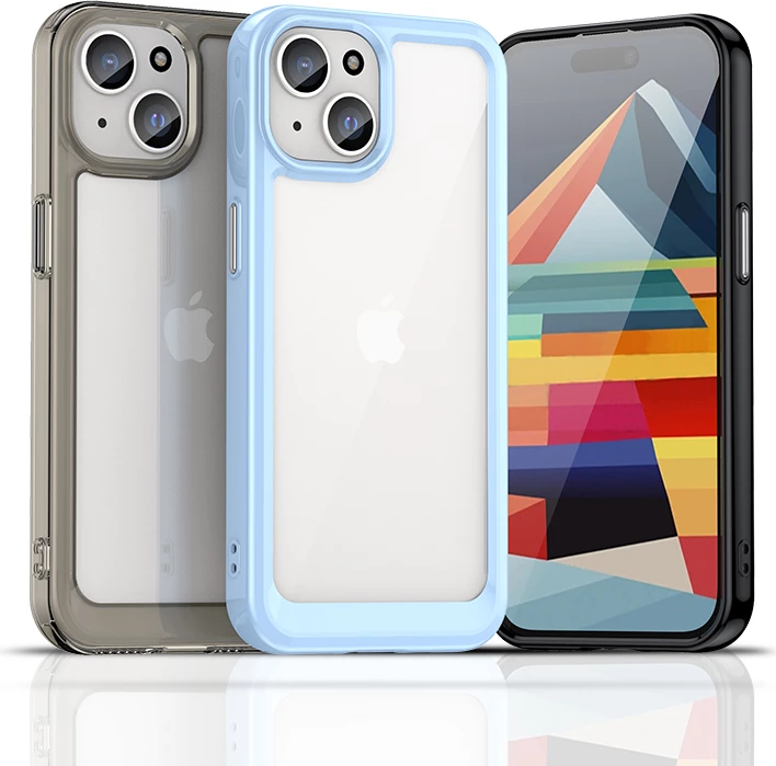 Prozoren ovoj z modrim okvirjem Hurtel za iPhone 15 Plus, prozoren s modrim robom