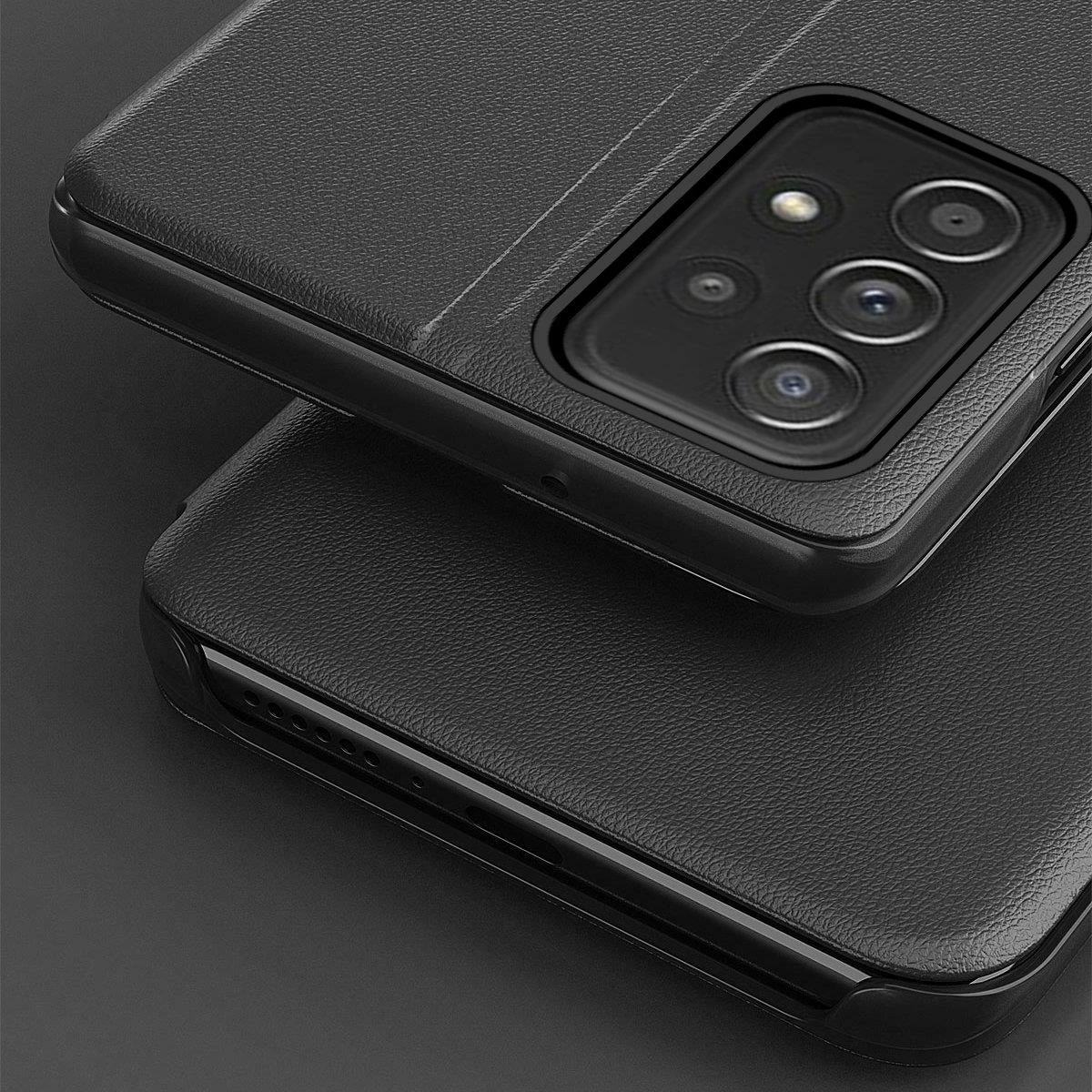 Etui za Samsung Galaxy A73 Hurtel Eco Leather View, pokrov in stojalo, rdeč