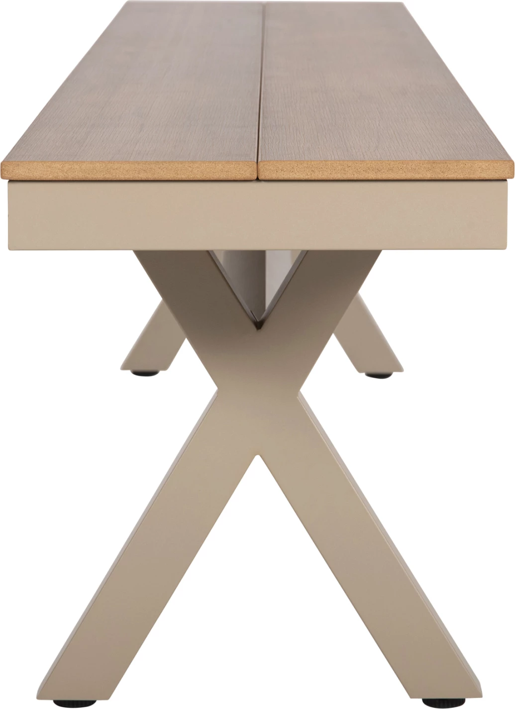 Aluminijasta klop TAWNEE FH6040.04 barva šampanjca - sedež iz polilesa v naravni barvi lesa 220x36x44,5Hcm