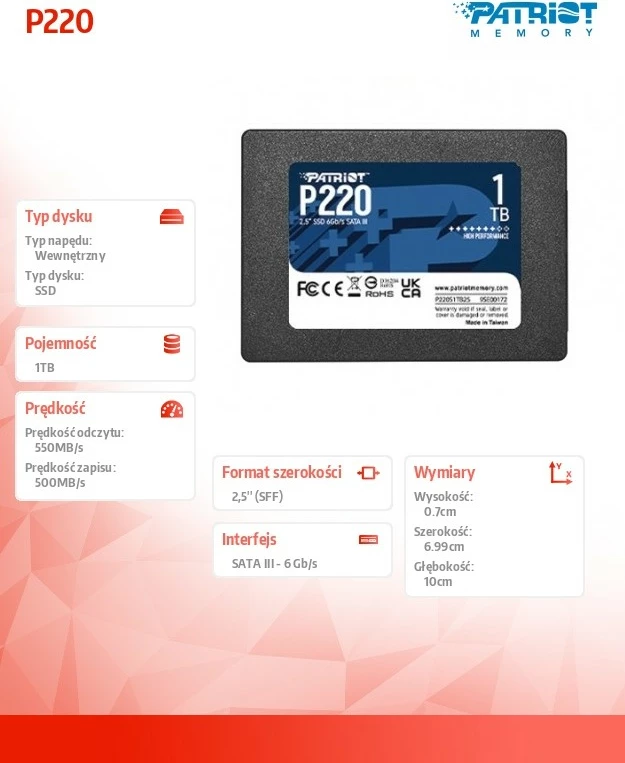SSD 1TB, 2,5" SATA III Patriot P220