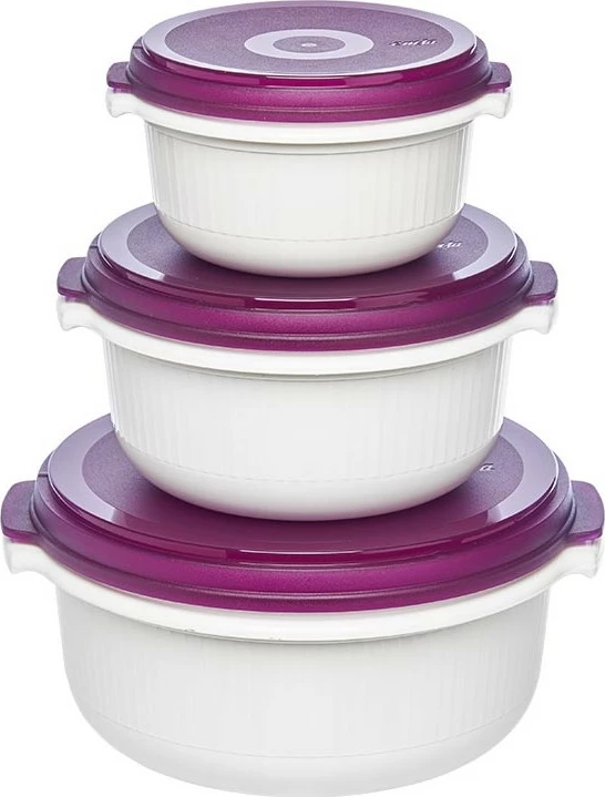 Set plastičnih posod Emsa Micro Family 508455, 3 kosov, 0,5 L/1,0 L/1,5 L, bela/vijolična