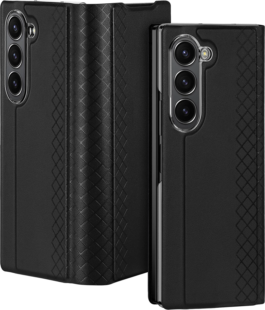 Ovitek za telefon Dux Ducis Brill za Samsung Galaxy Z Fold 6, z magnetnim zapiranjem, žepom za kartico, iz eko usnja, črn