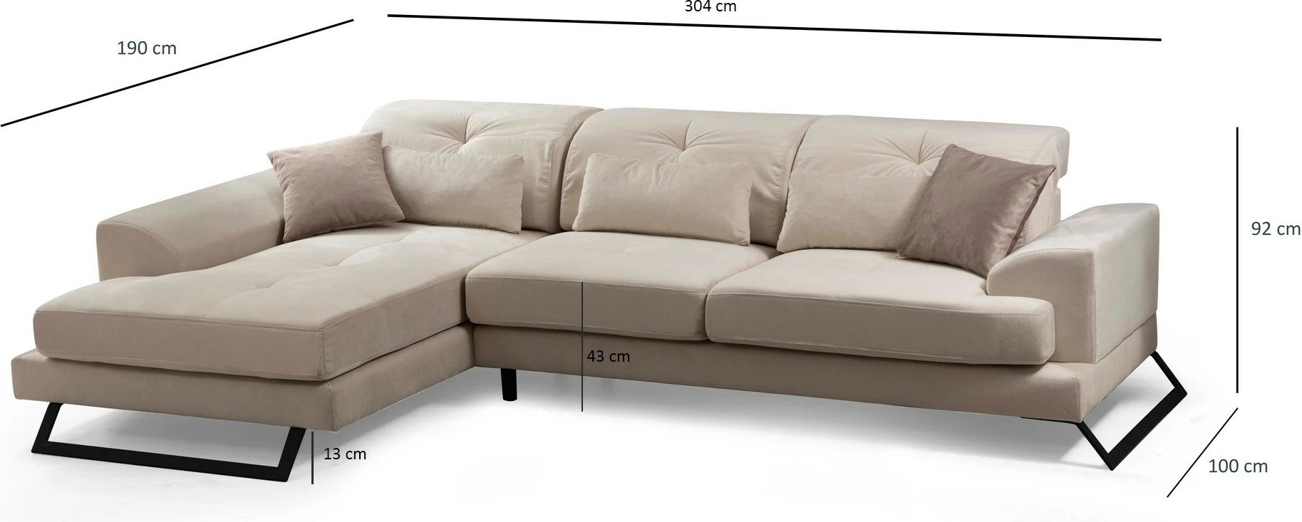 Kotni kavč, levi kot, ecru, 5 blazin Frido