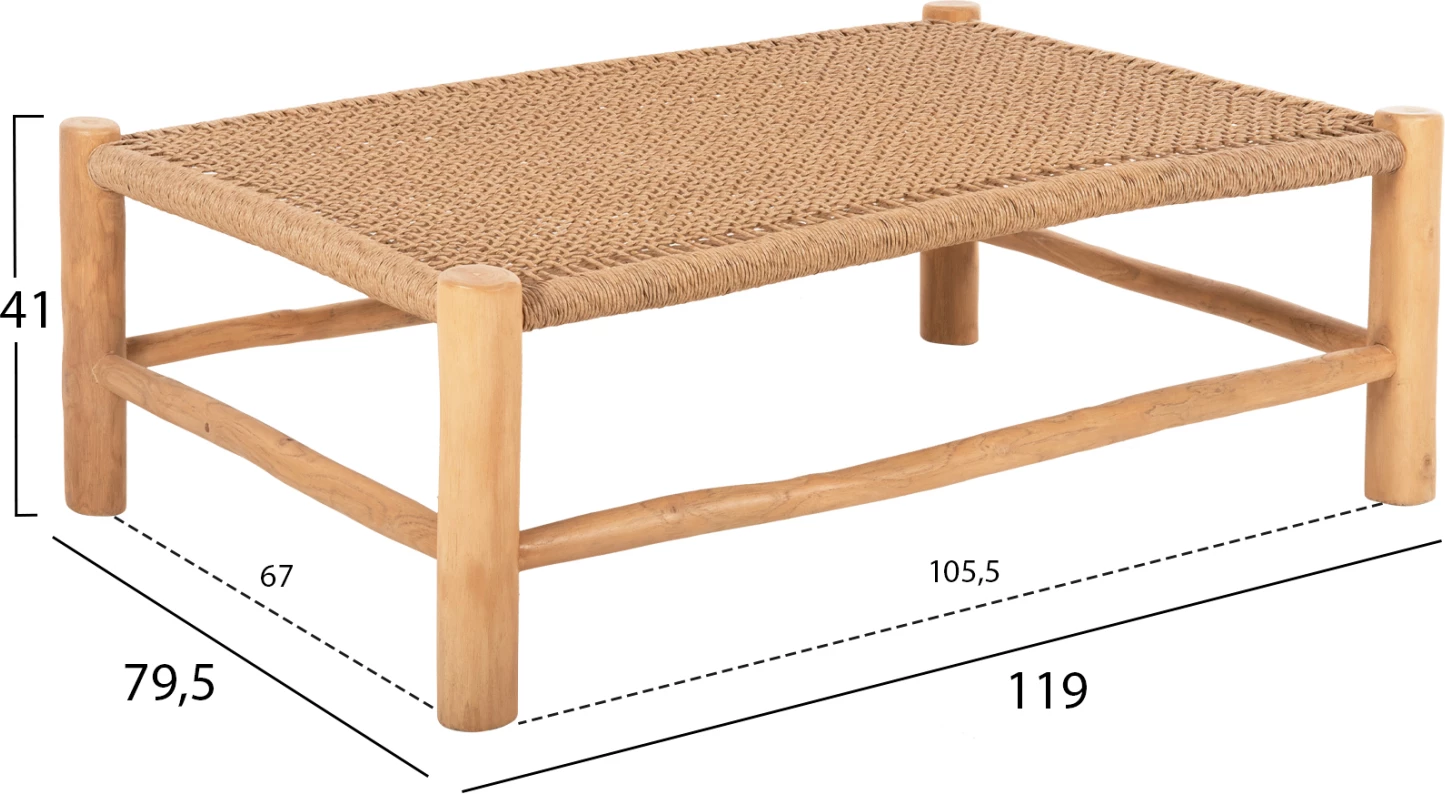 Zunanji 4-delni lounge set LONDER iz masivnega tikovega lesa in sintetičnega ratana v naravni barvi