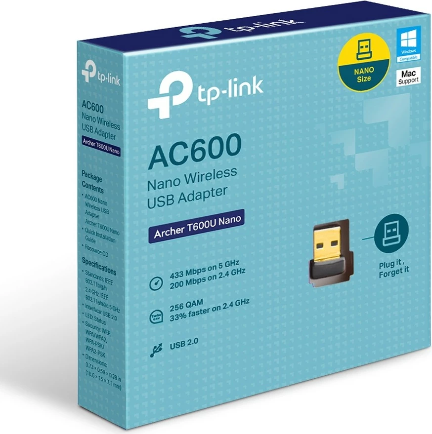 Brezžični adapter TP-Link AC600, 433 Mbit/s, črn