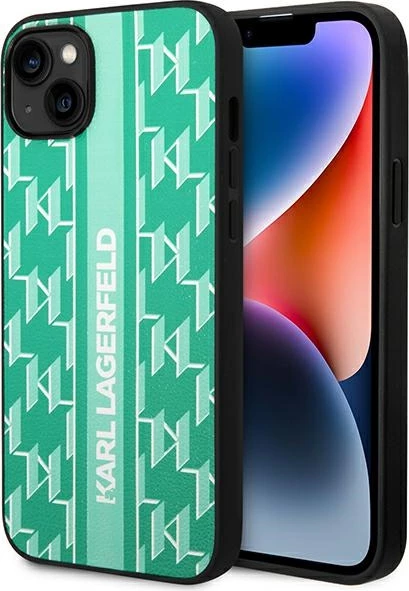 Ovitek za telefon Monogram Stripe, Karl Lagerfeld KLHCP14SPGKLSKN za iPhone 14 6,1", trdo ohišje, zelen