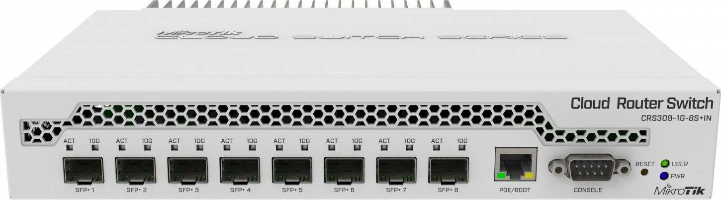 Upravljen stikalo Mikrotik CRS309-1G-8S+IN, 8× SFP+, 1× 1GbE, belo