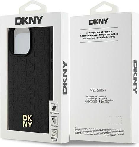 Ovitek iz umetnega usnja z monogramom DKNY, kovinski logotip, MagSafe za iPhone 15 Pro Max, črn