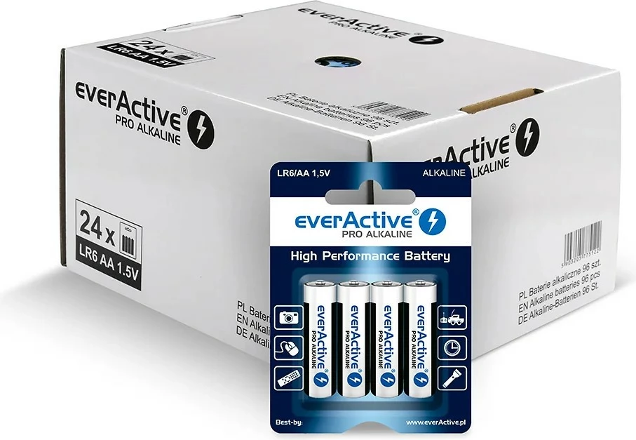 Alkalijske baterije AA everActive PRO, LR6/AA, 96 kosov (display)