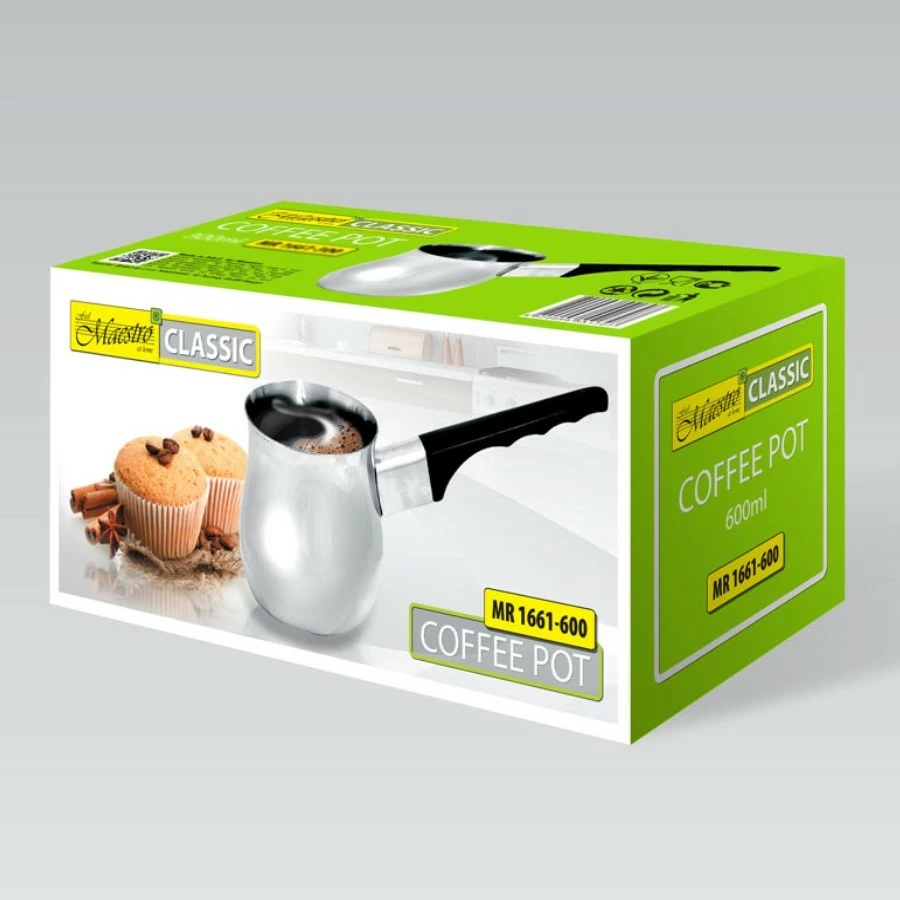 Džezva za turško kavo 600 ml Feel-Maestro MR-1661-6, črno/srebrna