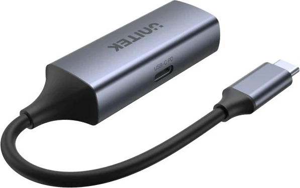Adapter USB-C na RJ45, Unitek, 1 Gbps, PD 100 W, siv
