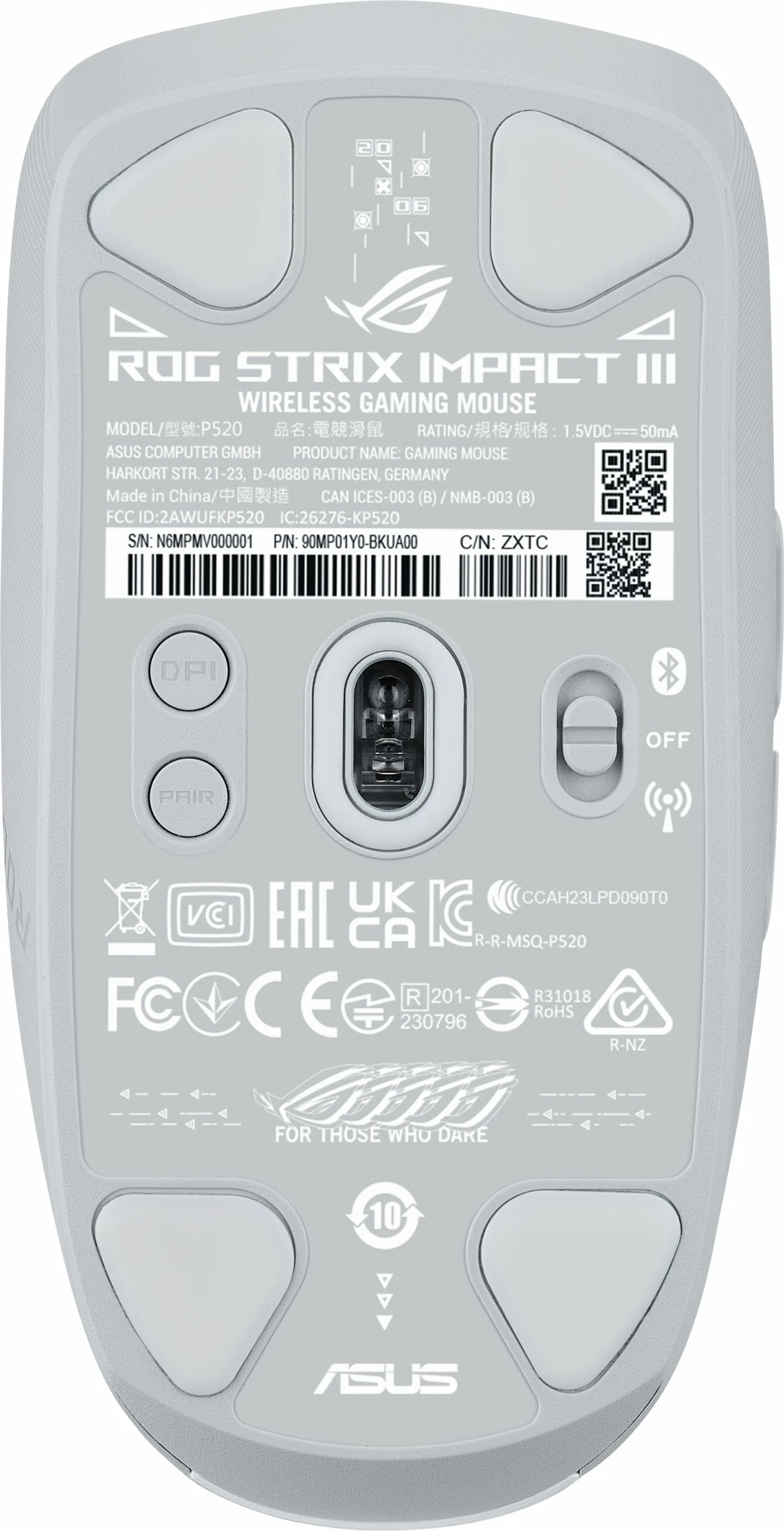 Optični miš ASUS ROG Strix Impact III Wireless, 36000 DPI, bel