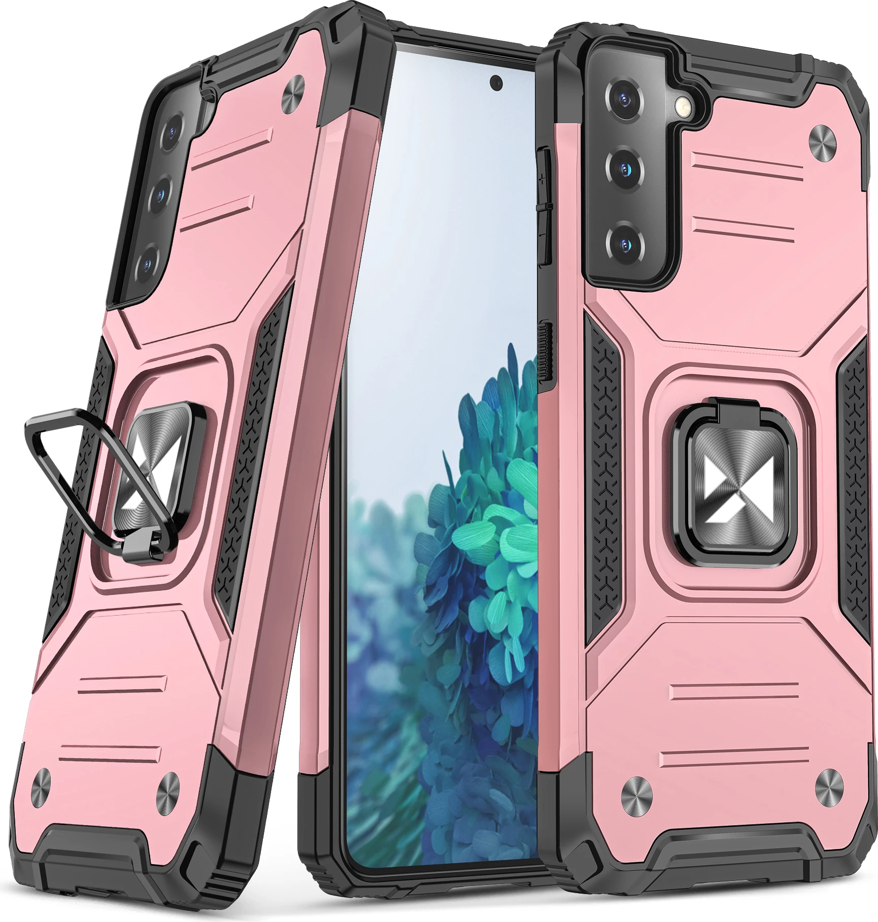 Ovitek za telefon z obročkom in stojalom, Wozinsky Ring Armor za Samsung Galaxy S22, roza