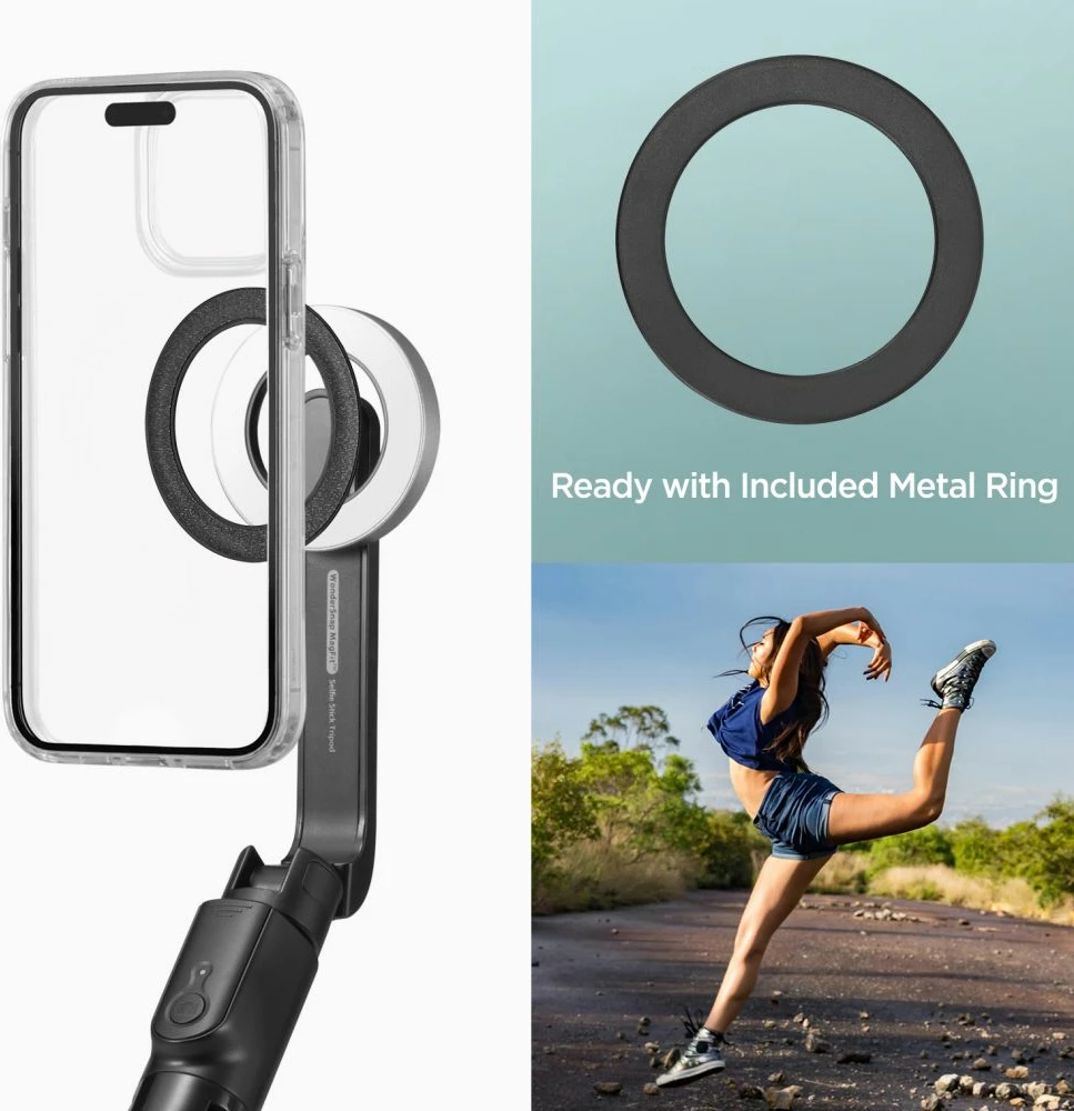 Selfie palica s MagSafe, Bluetooth, zložljiv tronožec Spigen S580W, črn