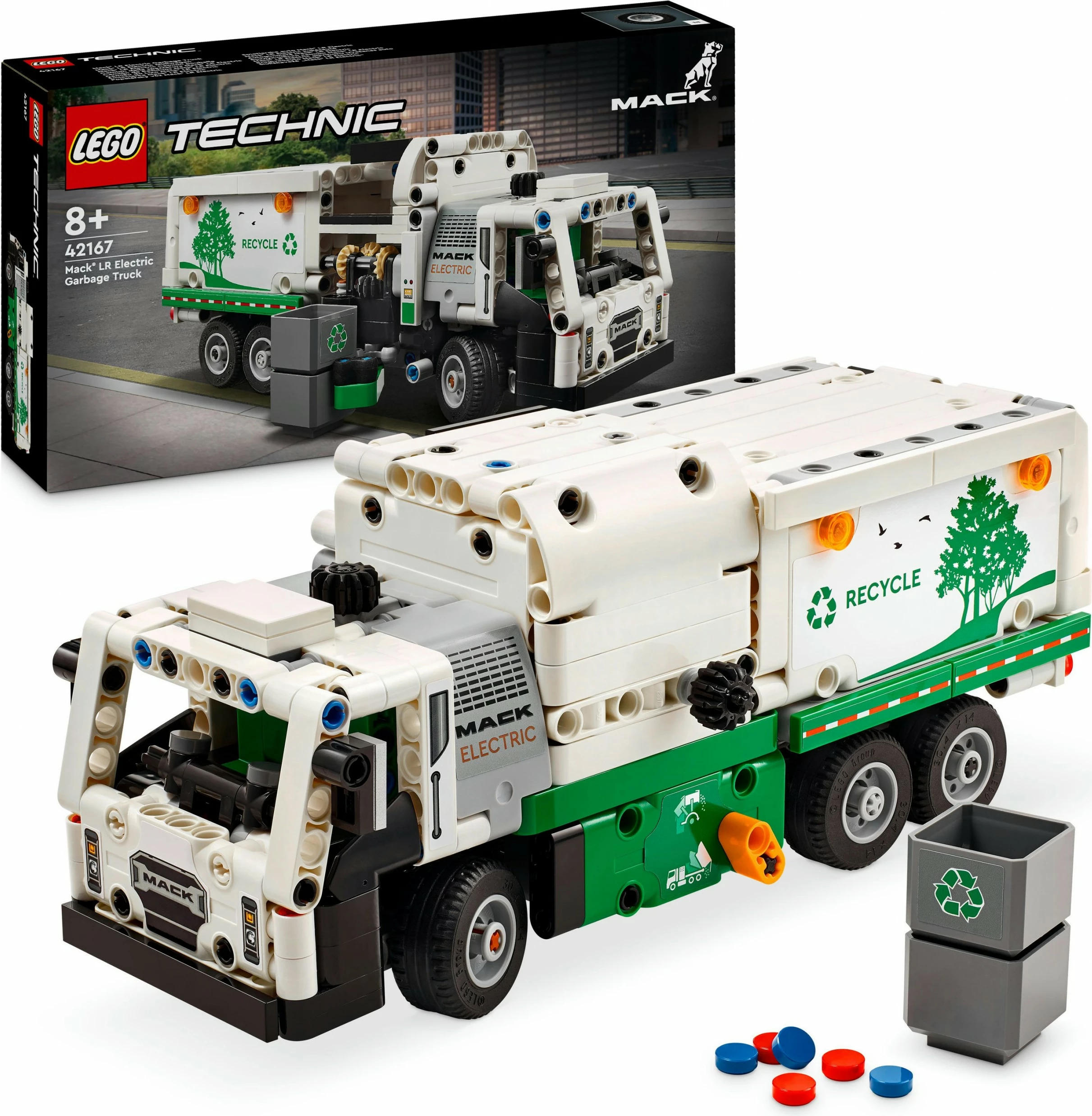 Gradbeni set LEGO Technic električni tovornjak za odvoz smeti Mack LR, 503 kosi, večbarven