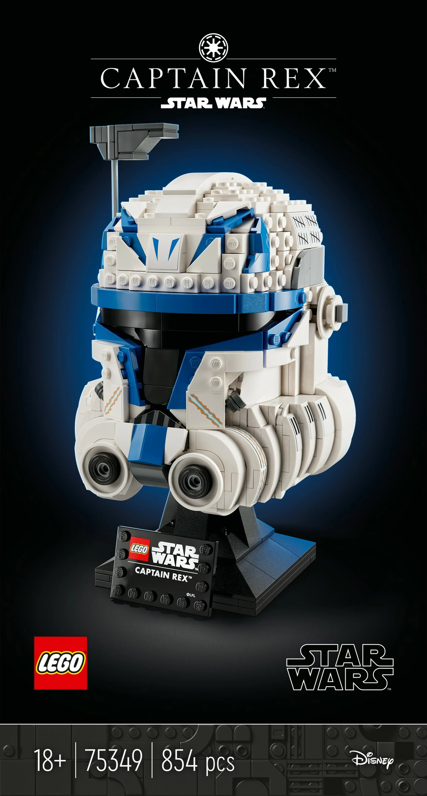 Detajiran model čelade Captain Rex, LEGO Star Wars, 854 kosi, večbarven