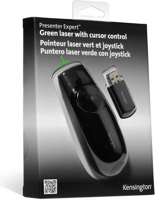 Prezenter z zelenim laserjem in upravljanjem kazalca, Kensington Expert, RF, USB, 45 m, črn