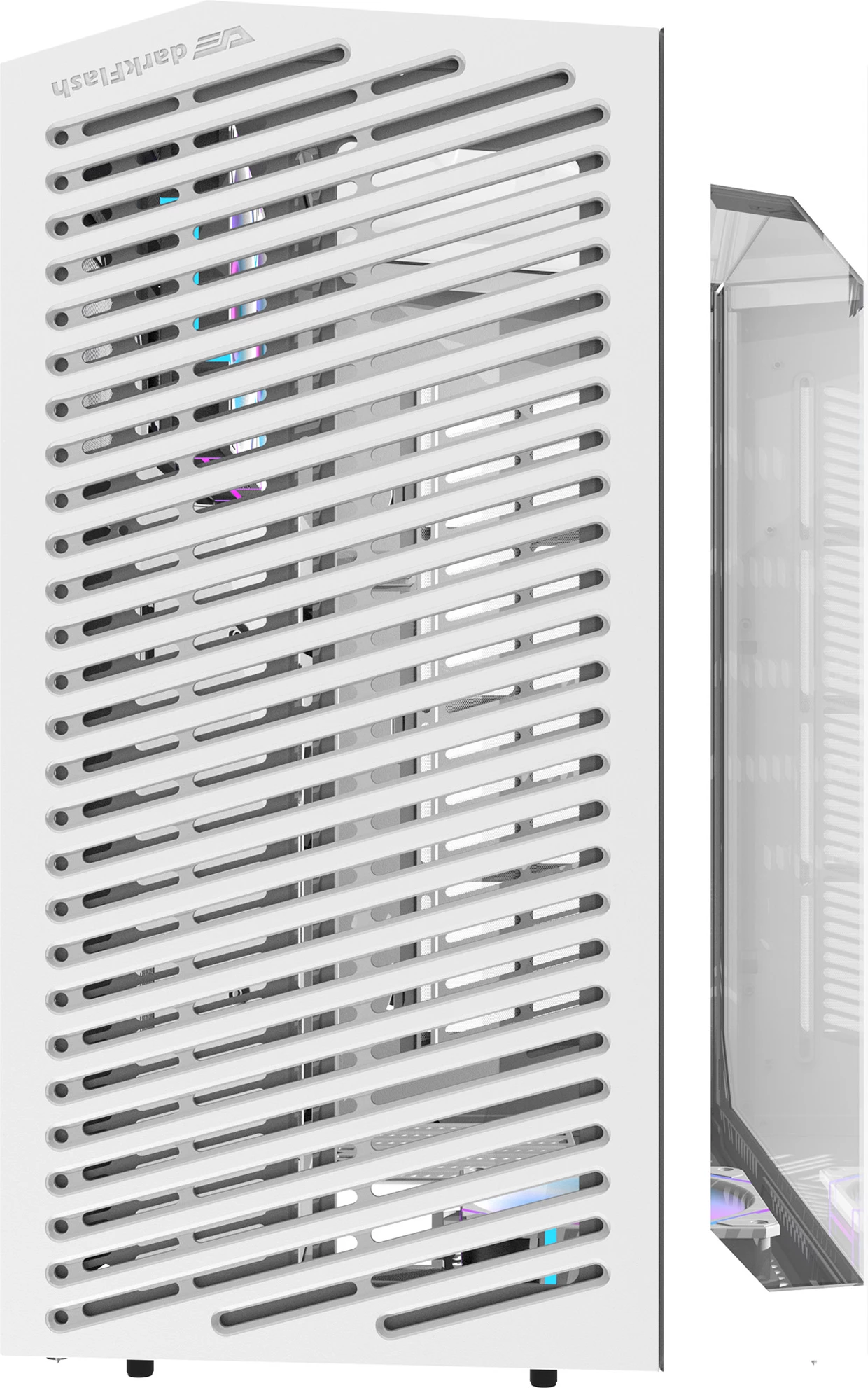 Računalniško ohišje z 4 ventilatorji ARGB in nosilcem za GPU, Darkflash DY470, belo