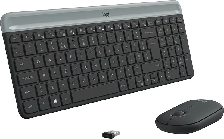 Brezžični komplet tipkovnice in miške Logitech MK470 Slim, AZERTY, polna velikost, črn