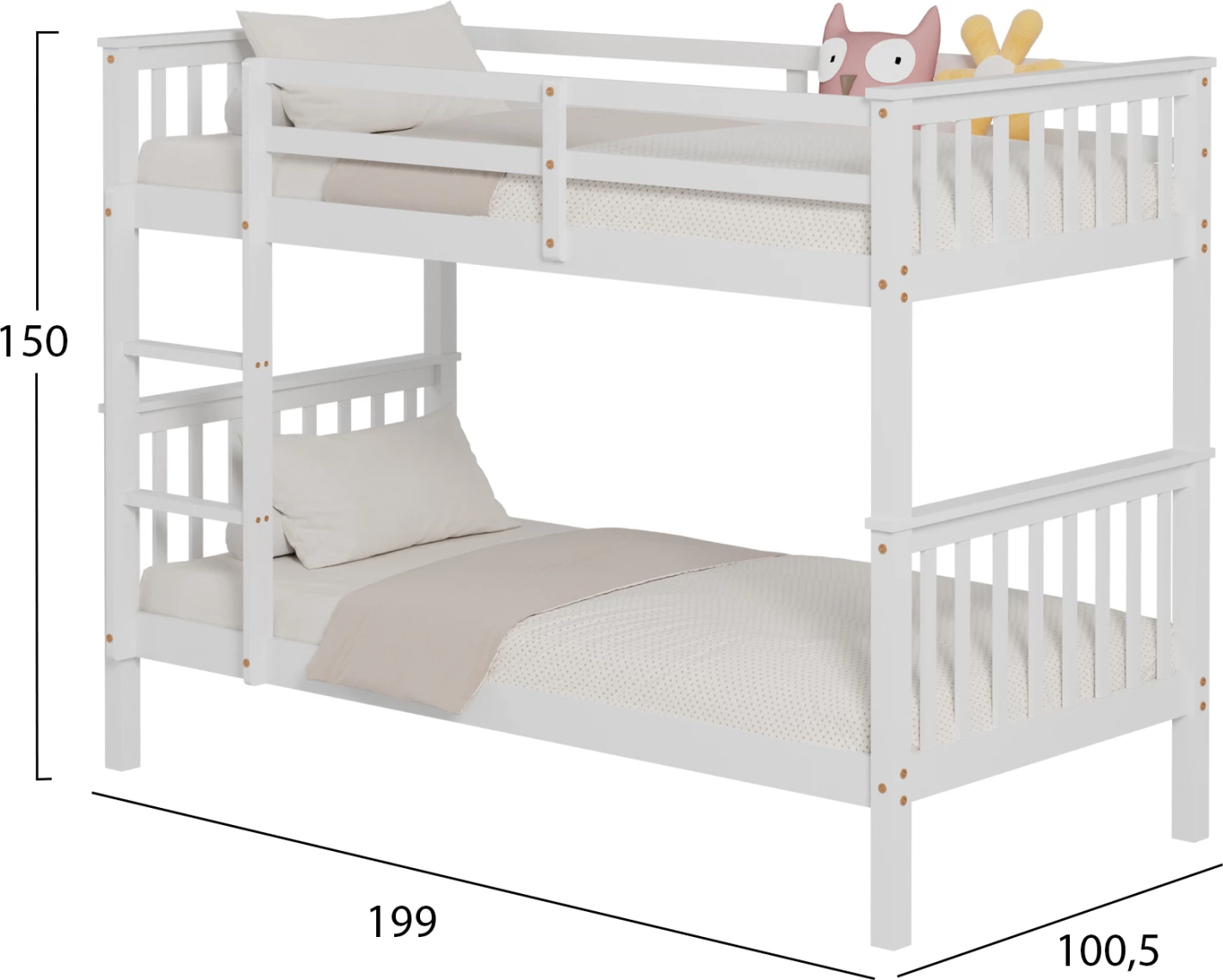 Pograd za otroke LANTAI FH682.03 iz borovega lesa v beli barvi - vzmetnice 190x90 cm