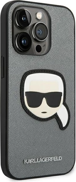 Ovitek za iPhone 14 Pro 6,1" Saffiano Karl's Head Patch, Karl Lagerfeld KLHCP14LSAPKHG, srebrn