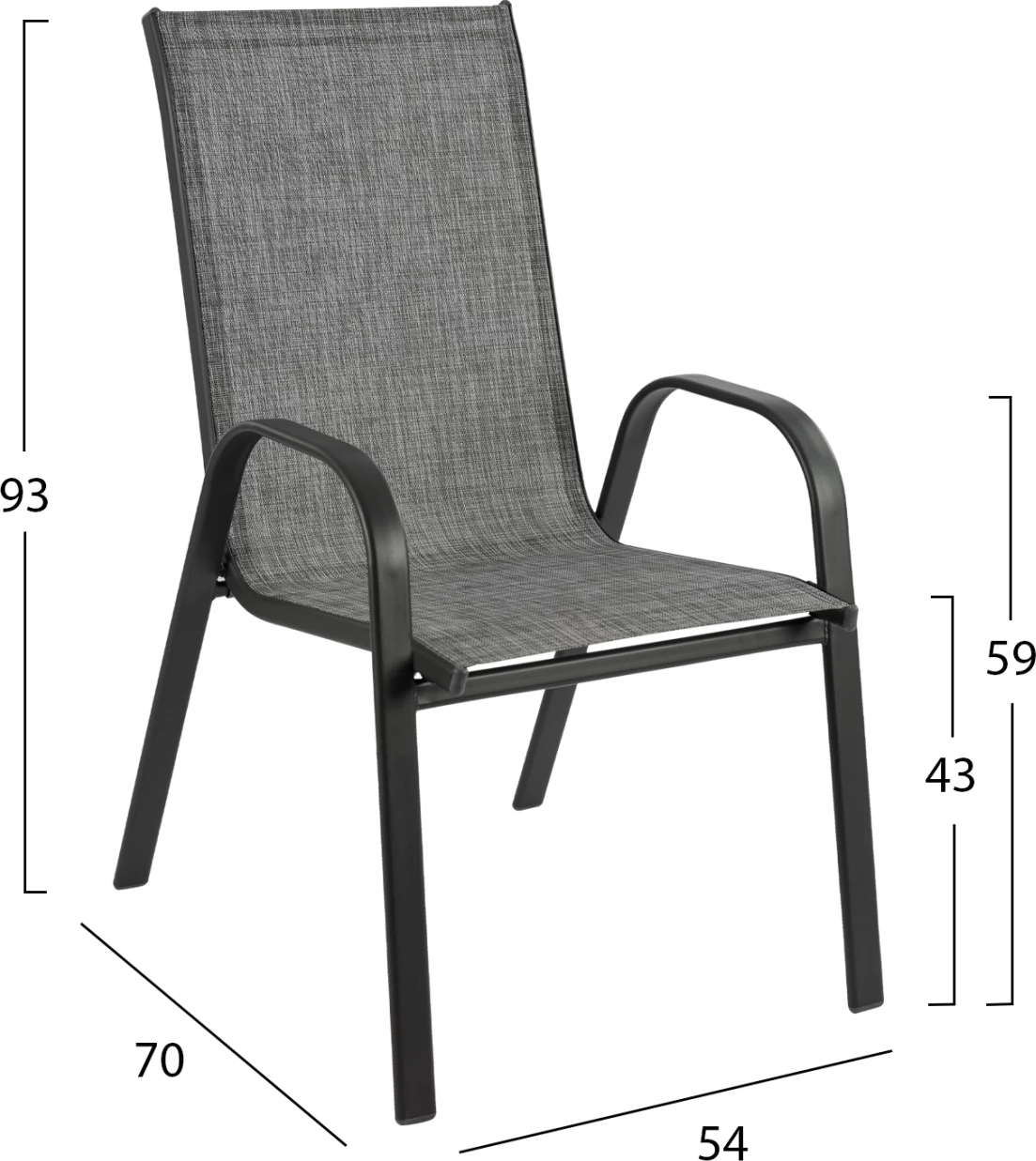 Zunanja naslanjača LEON FH5000.01 sivo kovinsko ogrodje-siva tekstilena 54x70x93Hcm