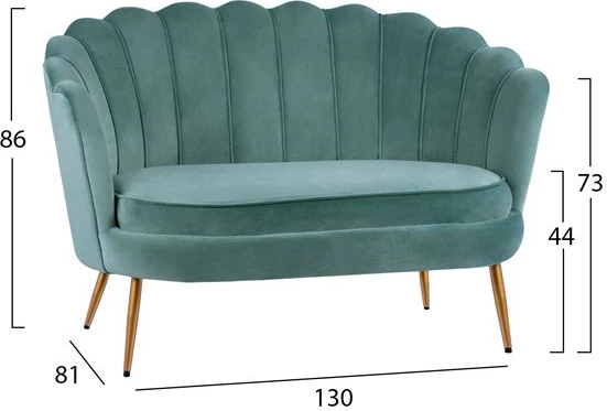 Dvosedna sedežna garnitura Coquille FH8627.07 iz arašidove barve z zlatimi nogami 130x77x83cm