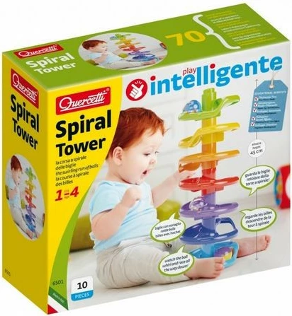 Spiralna steza z žogicami, Quercetti Spiral Tower 040-6501, 10 delov, 45 cm, za starost 1–4 leta, večbarvna