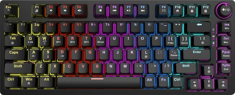 Mehanska brezžična tipkovnica Savio Phenix, Gateron Yellow Pro, 82 tipke, RGB, črna