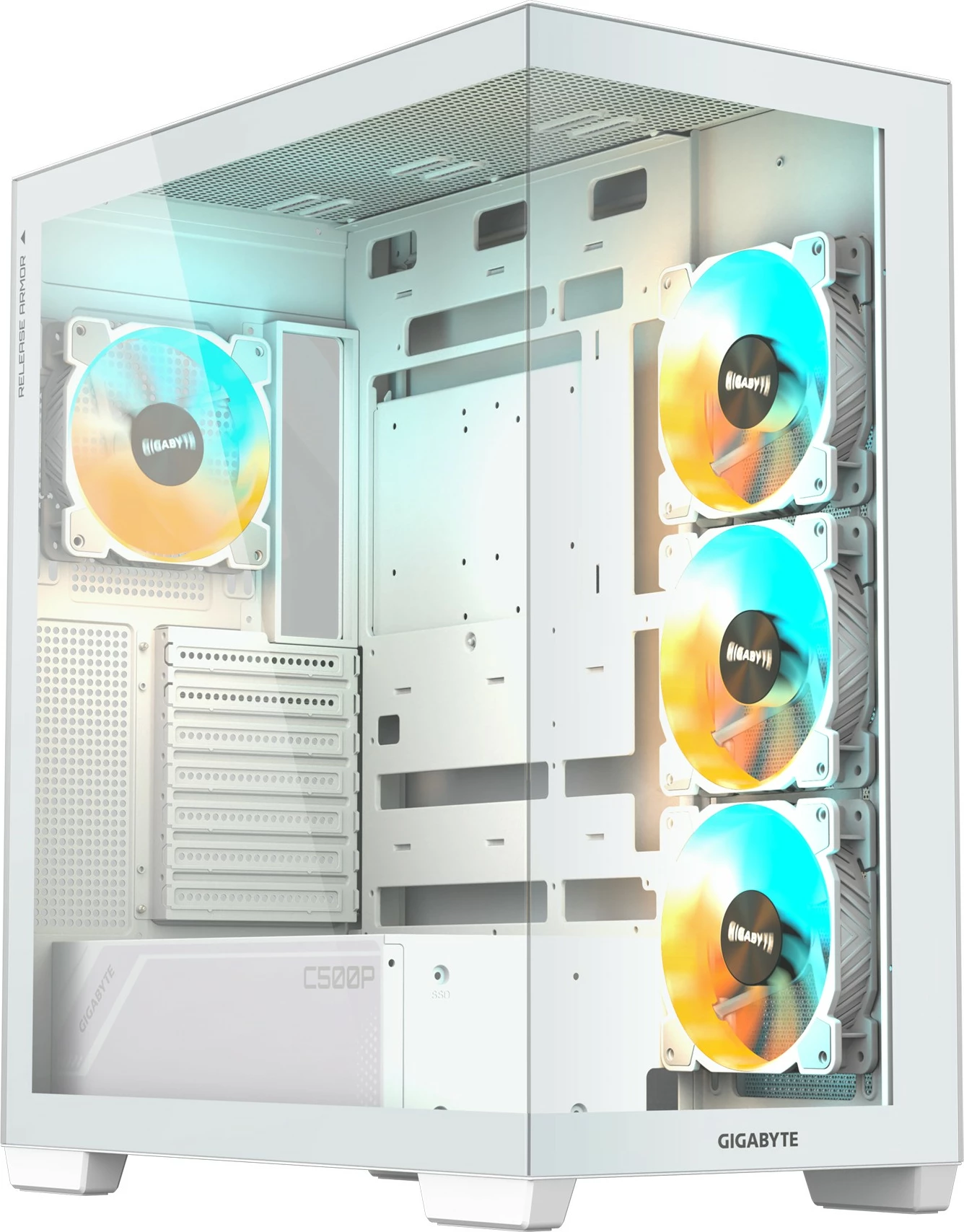 Midi Tower kaša s panoramskim steklom Gigabyte C500 Panoramic Stealth, PC, ATX, Mini-ATX, Mini-ITX, bela