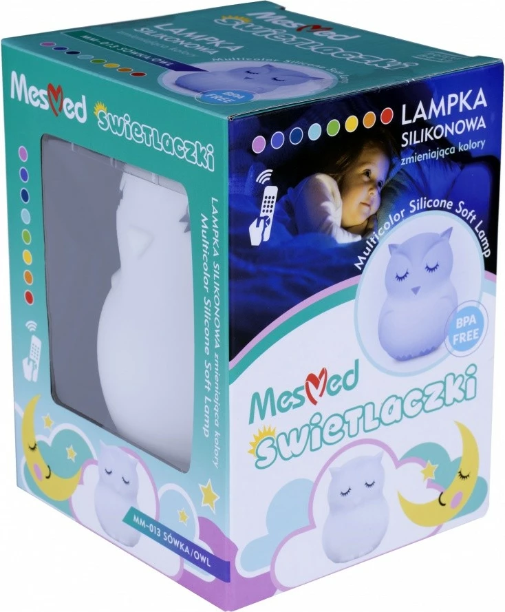 Nočna lučka iz silikona v obliki sove, Mesmed MM014, Bluetooth zvočnik, menjavanje barv, bela