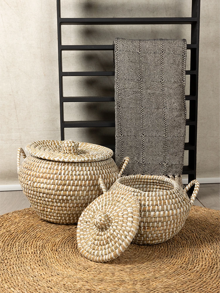 Set košev z pokrovi, 2 kosa, 45x45x30, naravni ratan, PVC ARELI