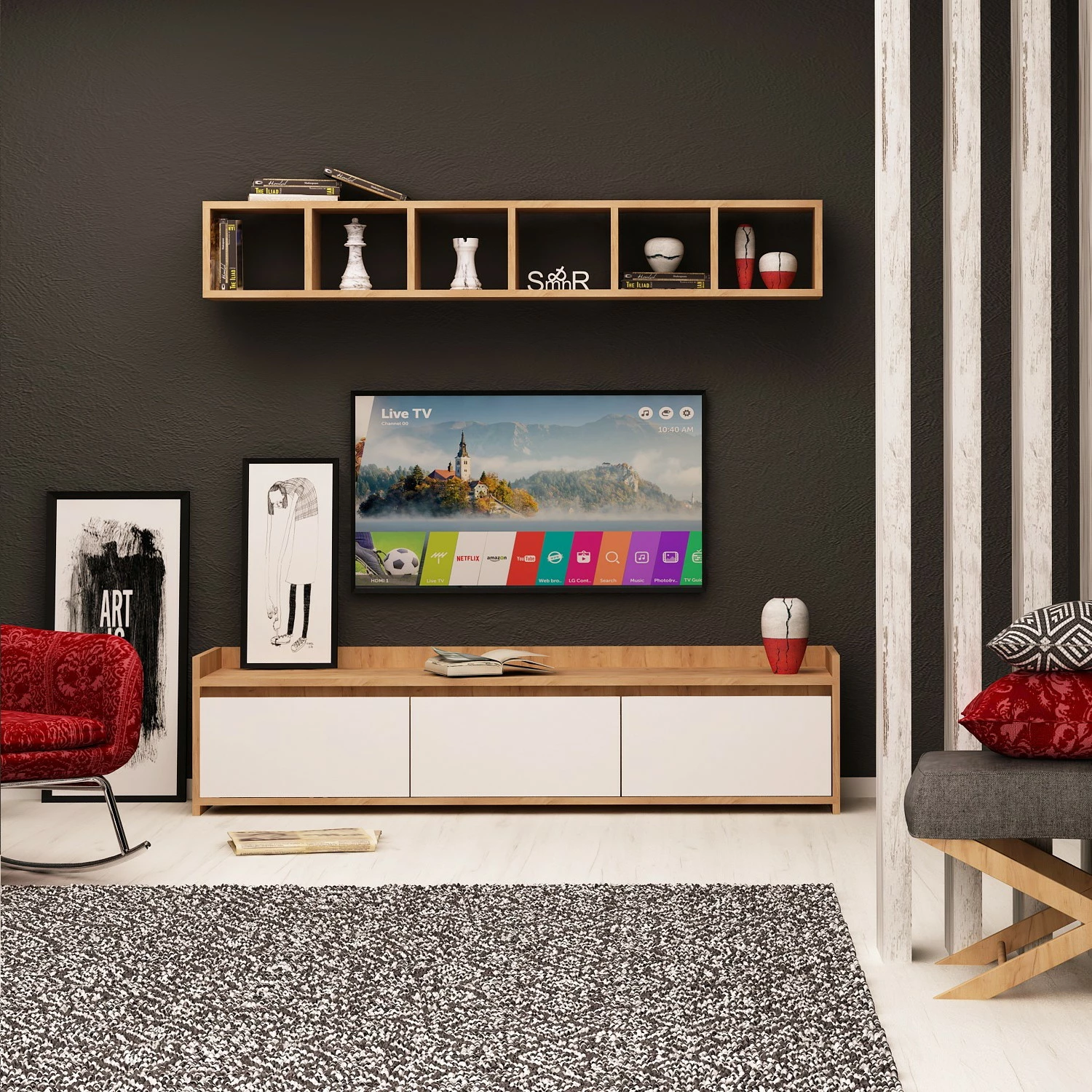 Komoda za TV v lič barvi in bela Hanah Home