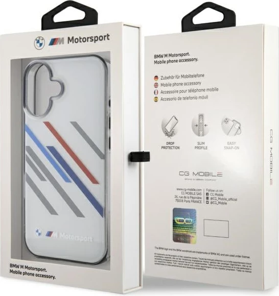 Ovitek za telefon IML Random Stripes BMW Motorsport za iPhone 16, siv