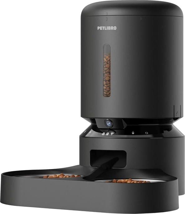 Avtomatski razdeljevalec hrane s kamero, Petlibro Granary, 5 L, dvojni posodi, črn