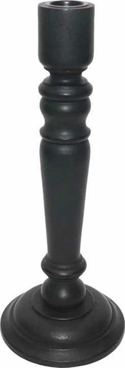 Klasičen svečnik iz lesa, črn, 10x10x26 cm