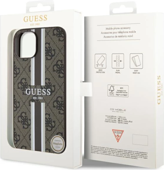 Ovitek za telefon Guess GUHMP14MP4RPSW za iPhone 14 Plus 6,7", 4G potiskane proge MagSafe, rjav