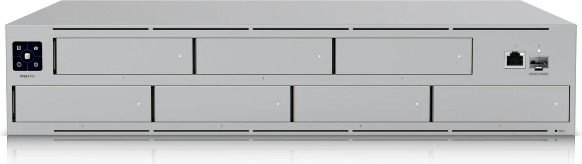Profesionalni NAS Ubiquiti UNAS-Pro, 7x HDD/SSD, 8GB RAM, 1x GbE, 1x SFP+, rack 2U, siva